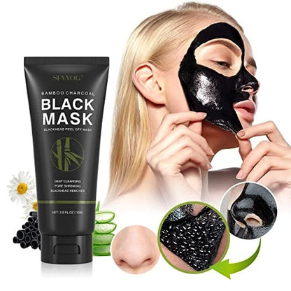 SHVYOG Blackhead Peel Off Face Mask with Brush & Tea Tree Oil Serum – 3-in-1 Charcoal Mask for Deep Cleansing, Pores & Oil Control (100g+30ml)
