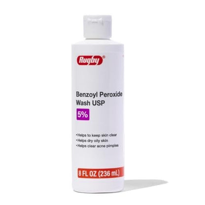 Rugby Benzoyl Peroxide Wash USP 5% - Acne Treatment for Oily Skin, 8 Fl. Oz.