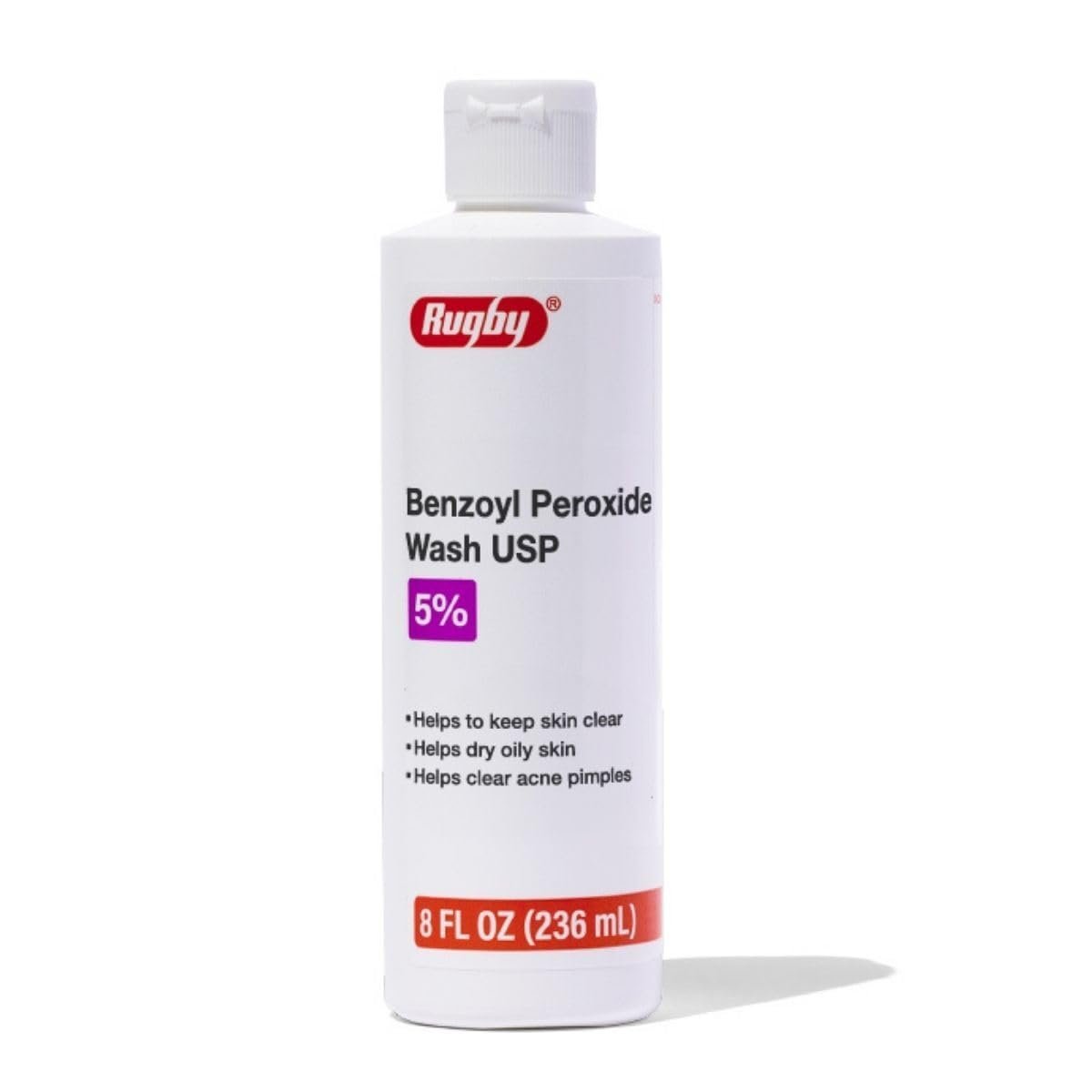 Rugby Benzoyl Peroxide Wash USP 5% - Acne Treatment for Oily Skin, 8 Fl. Oz. - görsel 1