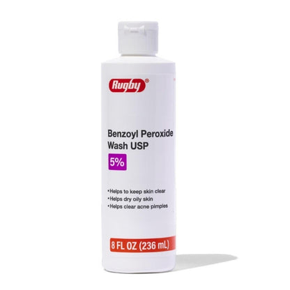 Rugby Benzoyl Peroxide Wash USP 5% - Acne Treatment for Oily Skin, 8 Fl. Oz.
