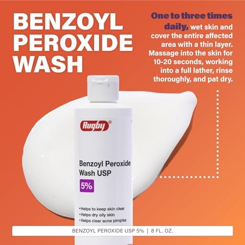 Rugby Benzoyl Peroxide Wash USP 5% - Acne Treatment for Oily Skin, 8 Fl. Oz. - görsel 4