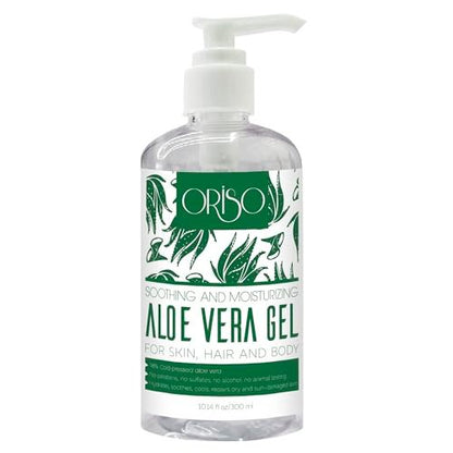 ORISO Aloe Vera Gel - Cold Pressed Pure Aloe for Sunburn Relief, Bug Bites, Small Cuts - Soothing Moisturizer for Face, Hair & Body - 10 Fl Oz