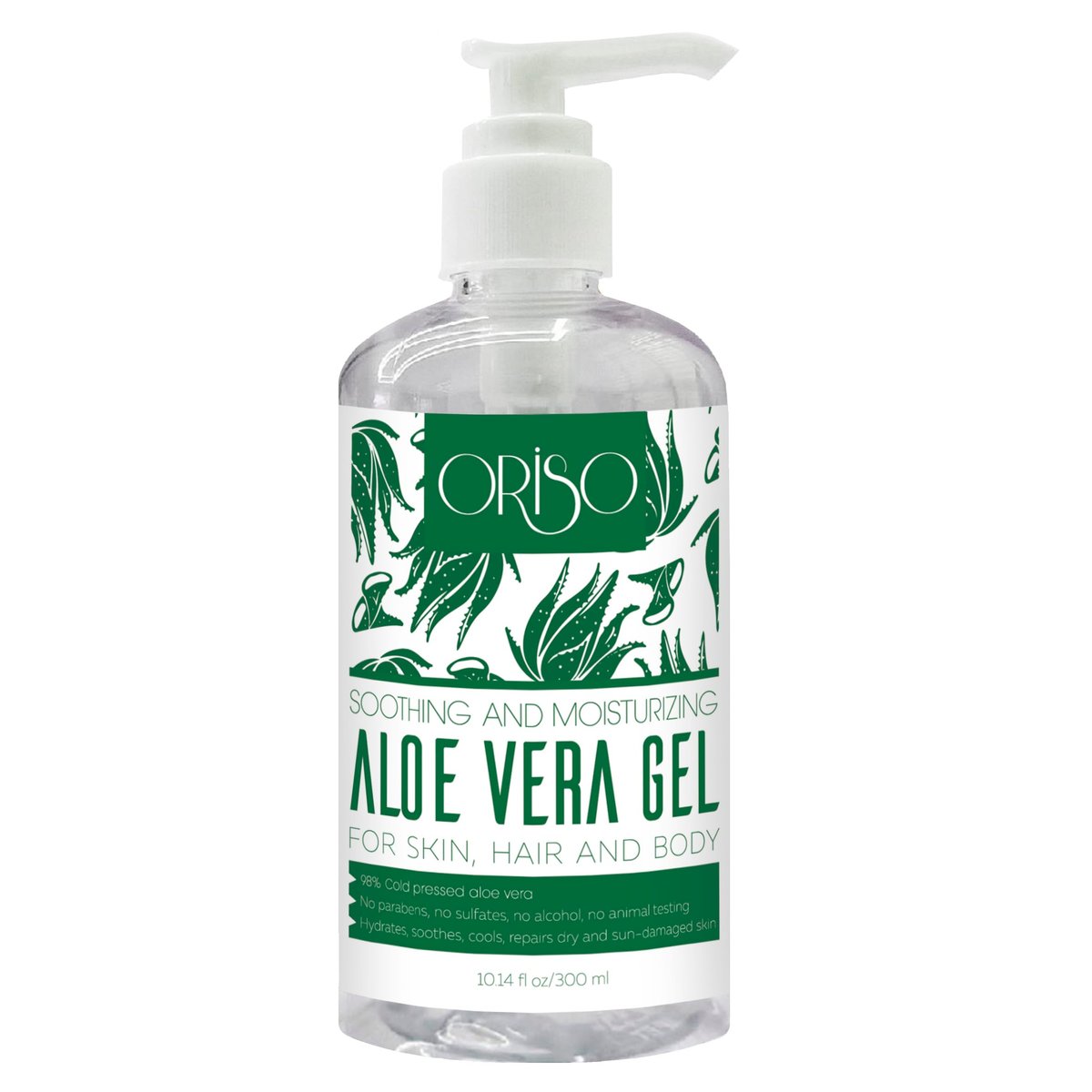 ORISO Aloe Vera Gel - Cold Pressed Pure Aloe for Sunburn Relief, Bug Bites, Small Cuts - Soothing Moisturizer for Face, Hair & Body - 10 Fl Oz - görsel 1