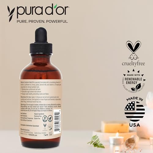PURA D'OR Nail and Cuticle Oil 4 oz - Nourishing Treatment with Biotin, Vitamin E & Milk for Nail Growth and Healthy Nail Beds Avelisse