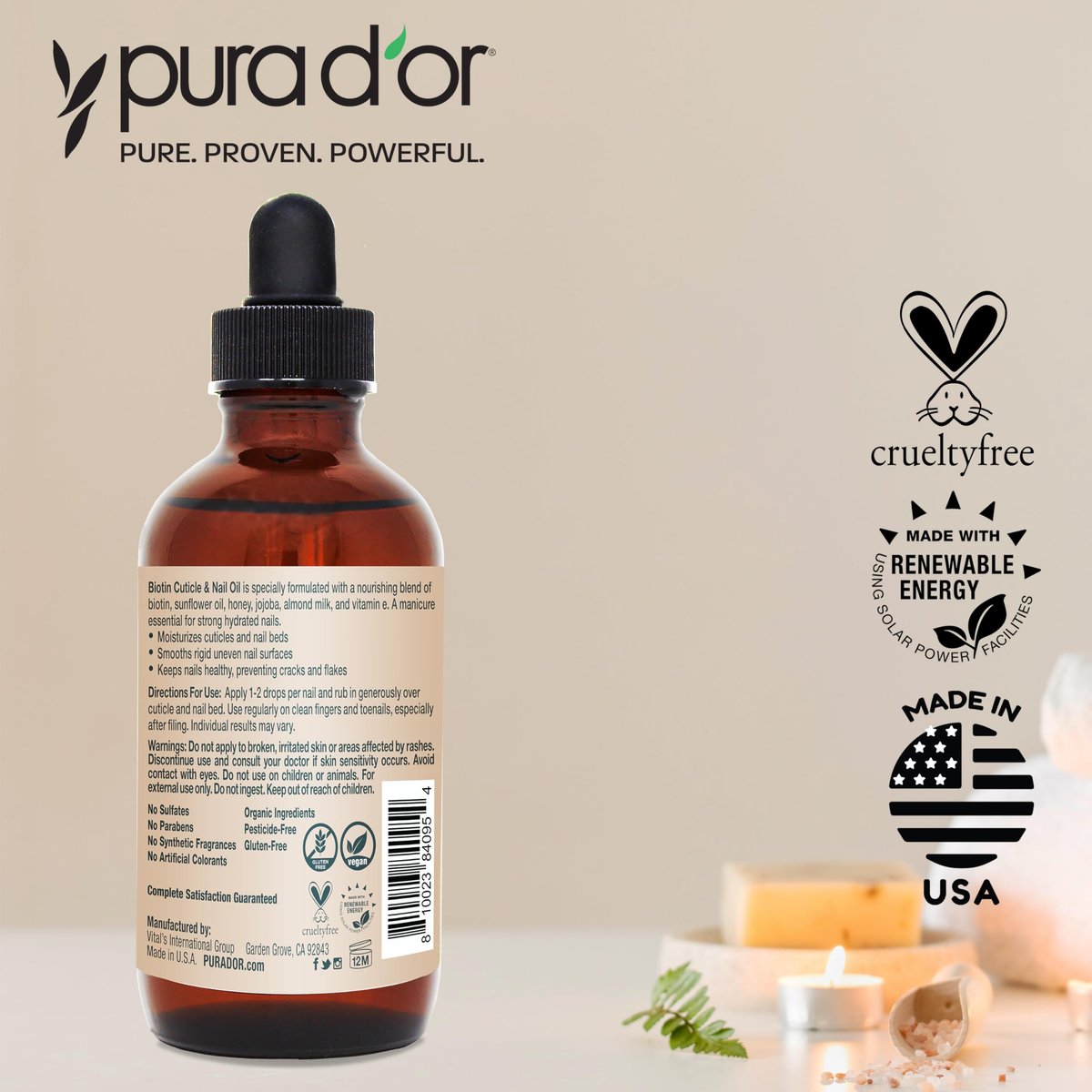 PURA D'OR Nail and Cuticle Oil 4 oz - Nourishing Treatment with Biotin, Vitamin E & Milk for Nail Growth and Healthy Nail Beds Avelisse