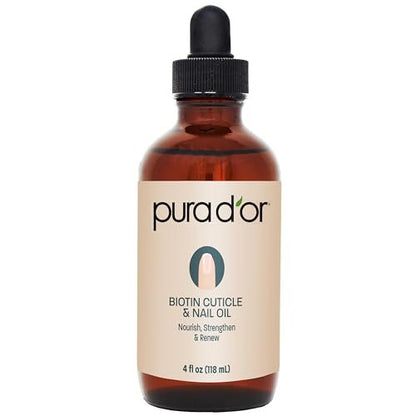 PURA D'OR Nail and Cuticle Oil 4 oz - Nourishing Treatment with Biotin, Vitamin E & Milk for Nail Growth and Healthy Nail Beds Avelisse