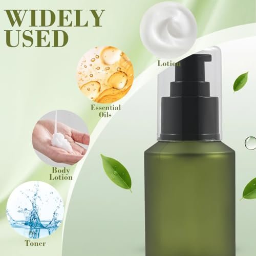 60ml/2oz Empty Refillable Green Frosted Glass Bottle with Pump – Travel Size Cosmetic Dispenser - görsel 8