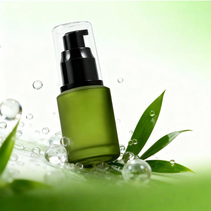 60ml/2oz Empty Refillable Green Frosted Glass Bottle with Pump – Travel Size Cosmetic Dispenser