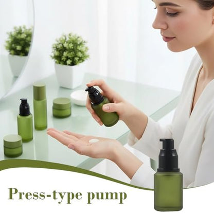 60ml/2oz Empty Refillable Green Frosted Glass Bottle with Pump – Travel Size Cosmetic Dispenser
