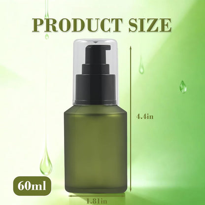 60ml/2oz Empty Refillable Green Frosted Glass Bottle with Pump – Travel Size Cosmetic Dispenser