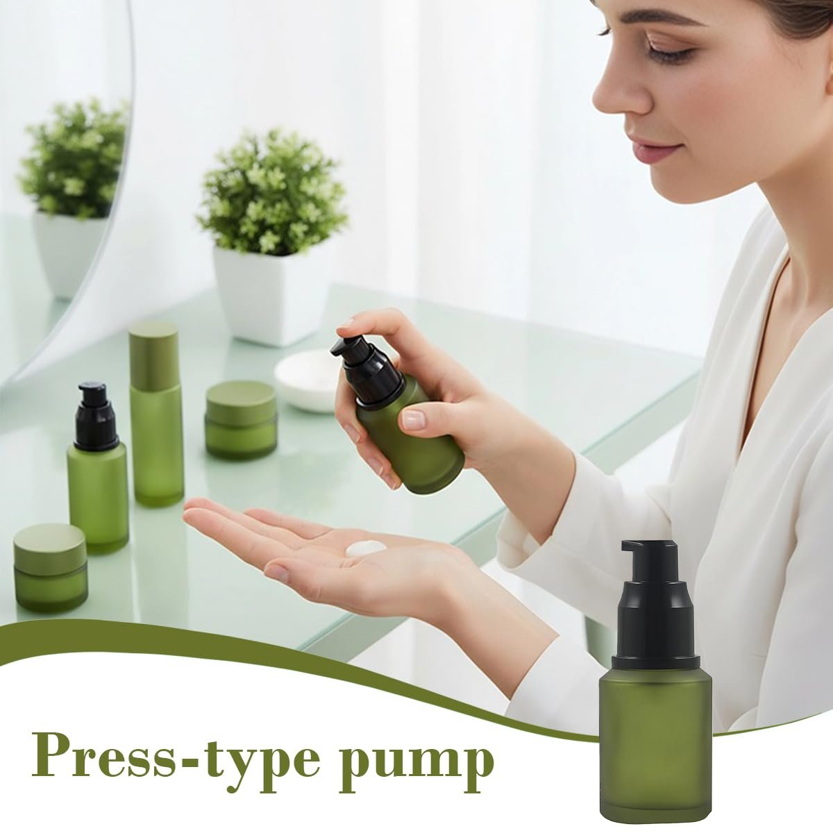 60ml/2oz Empty Refillable Green Frosted Glass Bottle with Pump – Travel Size Cosmetic Dispenser - görsel 9