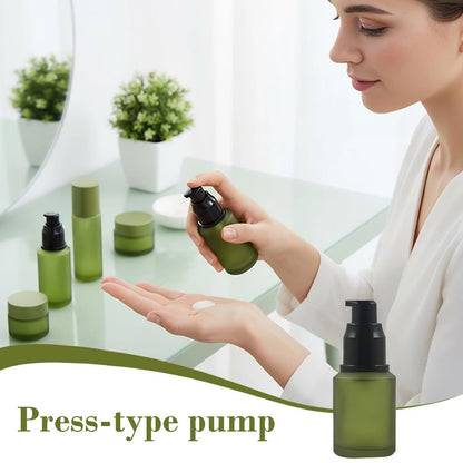 60ml/2oz Empty Refillable Green Frosted Glass Bottle with Pump – Travel Size Cosmetic Dispenser