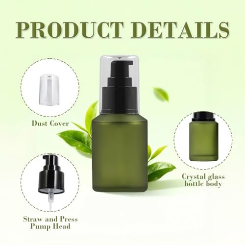 60ml/2oz Empty Refillable Green Frosted Glass Bottle with Pump – Travel Size Cosmetic Dispenser - görsel 4