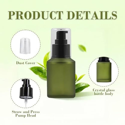 60ml/2oz Empty Refillable Green Frosted Glass Bottle with Pump – Travel Size Cosmetic Dispenser