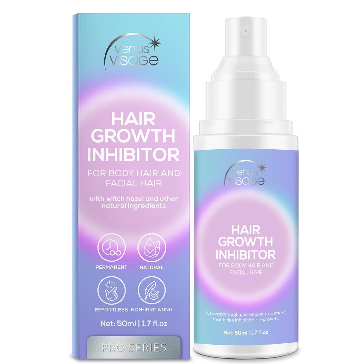 VENUS VISAGE Hair Inhibitor 50ml - Upgraded Non-Irritating Hair Growth Spray for Face, Body, Arms, Armpits, Legs | Men & Women Avelisse