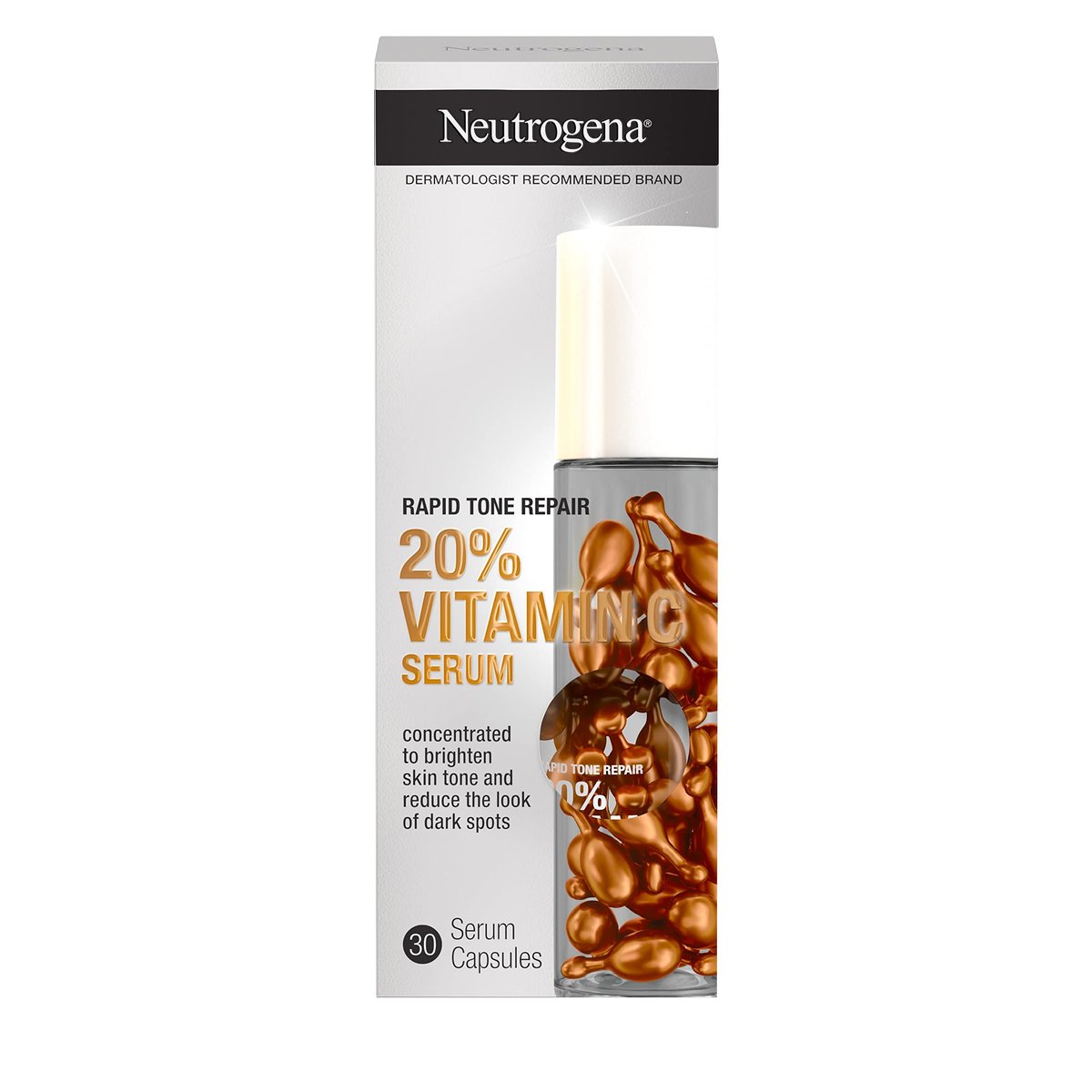 Neutrogena Rapid Tone Repair 20% Vitamin C Brightening Serum Capsules - Antioxidant Face Serum for Dark Spots & Even Skin Tone, Oil-Free, 30 Count - görsel 1