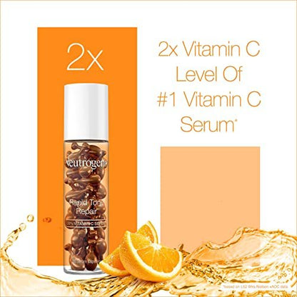 Neutrogena Rapid Tone Repair 20% Vitamin C Brightening Serum Capsules - Antioxidant Face Serum for Dark Spots & Even Skin Tone, Oil-Free, 30 Count
