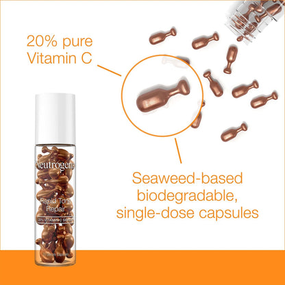 Neutrogena Rapid Tone Repair 20% Vitamin C Brightening Serum Capsules - Antioxidant Face Serum for Dark Spots & Even Skin Tone, Oil-Free, 30 Count
