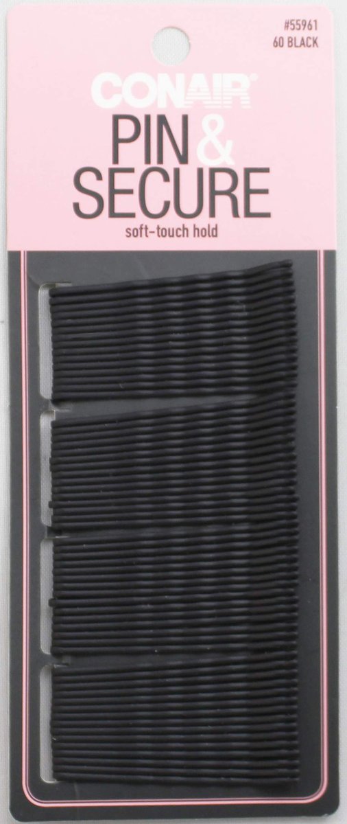 Conair Secure Hold Mini Bobby Pins, Black, 60 Count