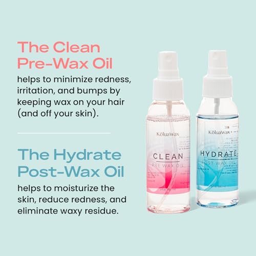KoluaWax Clean & Hydrate At Home Waxing Kit Oils – Pre Wax Cleanser & Post Wax Oil for Smooth, Soothed Skin, 3 Oz Each Avelisse