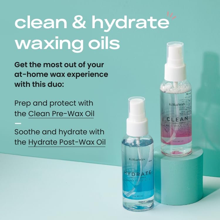KoluaWax Clean & Hydrate At Home Waxing Kit Oils – Pre Wax Cleanser & Post Wax Oil for Smooth, Soothed Skin, 3 Oz Each Avelisse