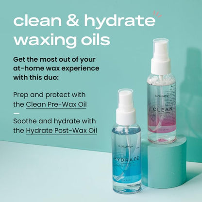 KoluaWax Clean & Hydrate At Home Waxing Kit Oils – Pre Wax Cleanser & Post Wax Oil for Smooth, Soothed Skin, 3 Oz Each Avelisse
