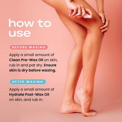 KoluaWax Clean & Hydrate At Home Waxing Kit Oils – Pre Wax Cleanser & Post Wax Oil for Smooth, Soothed Skin, 3 Oz Each Avelisse