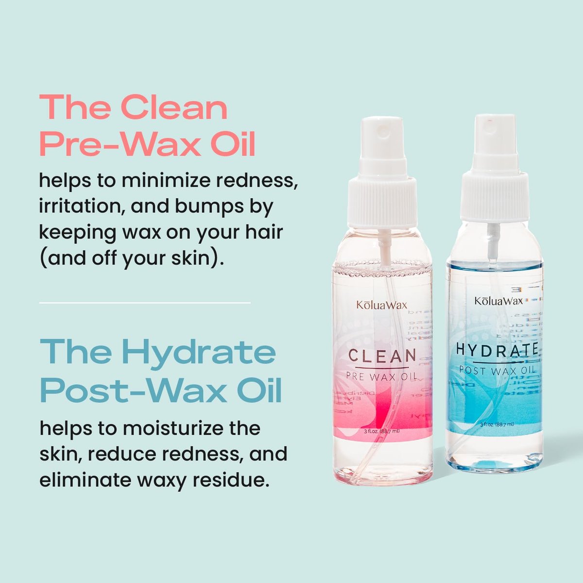 KoluaWax Clean & Hydrate At Home Waxing Kit Oils – Pre Wax Cleanser & Post Wax Oil for Smooth, Soothed Skin, 3 Oz Each Avelisse