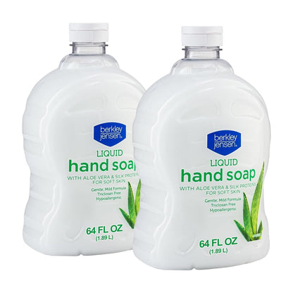 Berkley Jensen Liquid Hand Soap Refills with Aloe Vera - 64 oz Bottle (Pack of 2) - Hypoallergenic Scented Hand Wash with Silk Protein for Soft Hands - Paraben Free Hand Soap for Daily Use Avelisse