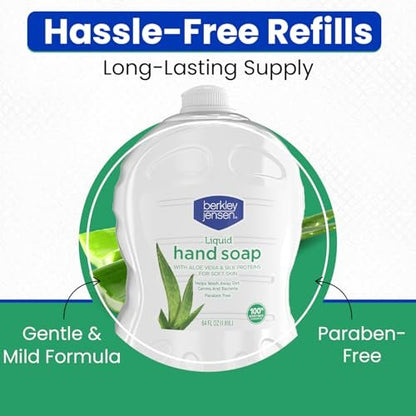 Berkley Jensen Liquid Hand Soap Refills with Aloe Vera - 64 oz Bottle (Pack of 2) - Hypoallergenic Scented Hand Wash with Silk Protein for Soft Hands - Paraben Free Hand Soap for Daily Use Avelisse