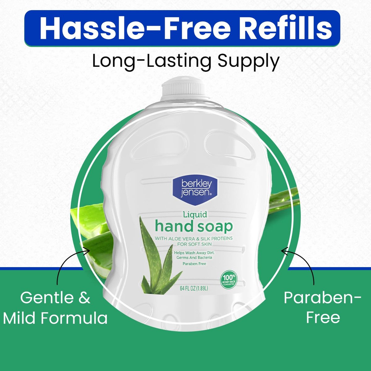 Berkley Jensen Liquid Hand Soap Refills with Aloe Vera - 64 oz Bottle (Pack of 2) - Hypoallergenic Scented Hand Wash with Silk Protein for Soft Hands - Paraben Free Hand Soap for Daily Use Avelisse