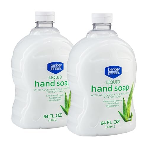 Berkley Jensen Liquid Hand Soap Refills with Aloe Vera - 64 oz Bottle (Pack of 2) - Hypoallergenic Scented Hand Wash with Silk Protein for Soft Hands - Paraben Free Hand Soap for Daily Use Avelisse