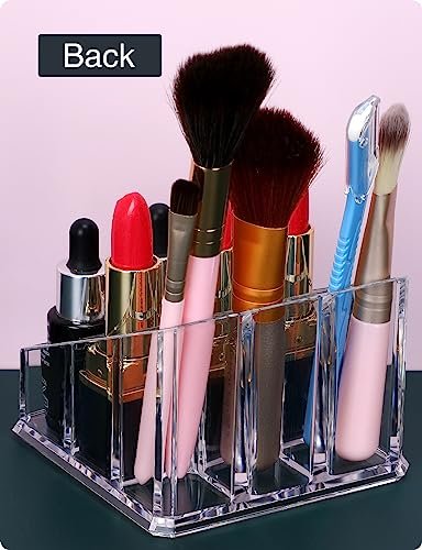 MOSIKER Clear Acrylic Lipstick Lip Gloss Organizer - Compact 9-Slot Cosmetic Holder for Essential Oils, Rollerballs & Perfumes