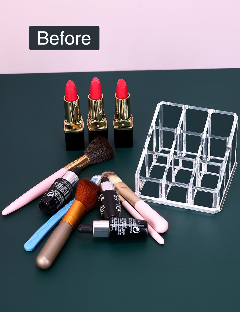 MOSIKER Clear Acrylic Lipstick Lip Gloss Organizer - Compact 9-Slot Cosmetic Holder for Essential Oils, Rollerballs & Perfumes - görsel 8