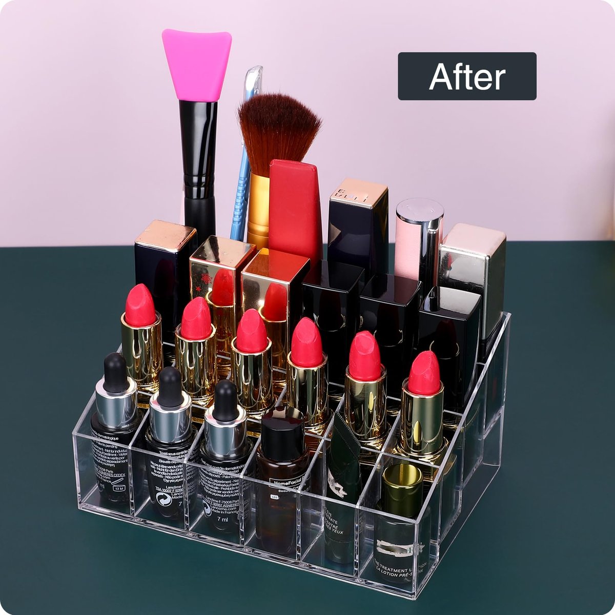 MOSIKER Lipstick Organizer - Small Clear Plastic 24-Slot Cosmetic Storage for Lip Gloss, Chapstick, Perfume Samples, and Mascara - görsel 7