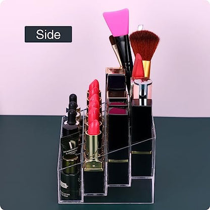 MOSIKER Lipstick Organizer - Small Clear Plastic 24-Slot Cosmetic Storage for Lip Gloss, Chapstick, Perfume Samples, and Mascara