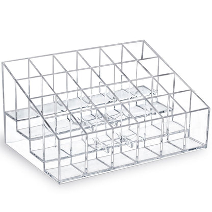 MOSIKER Lipstick Organizer - Small Clear Plastic 24-Slot Cosmetic Storage for Lip Gloss, Chapstick, Perfume Samples, and Mascara