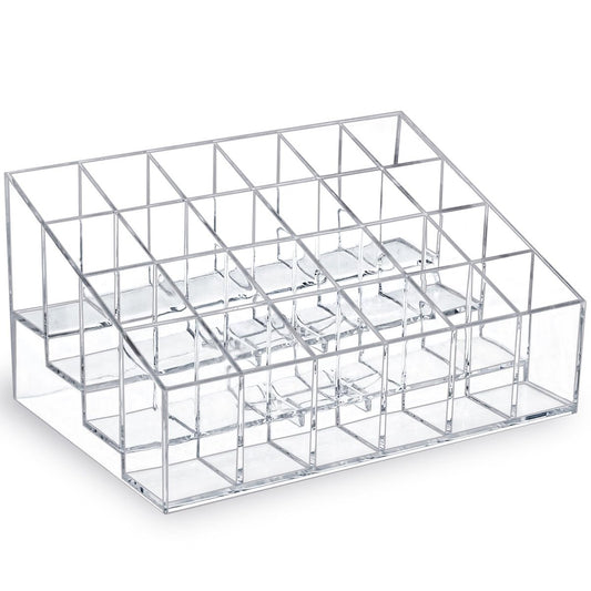 MOSIKER Lipstick Organizer - Small Clear Plastic 24-Slot Cosmetic Storage for Lip Gloss, Chapstick, Perfume Samples, and Mascara