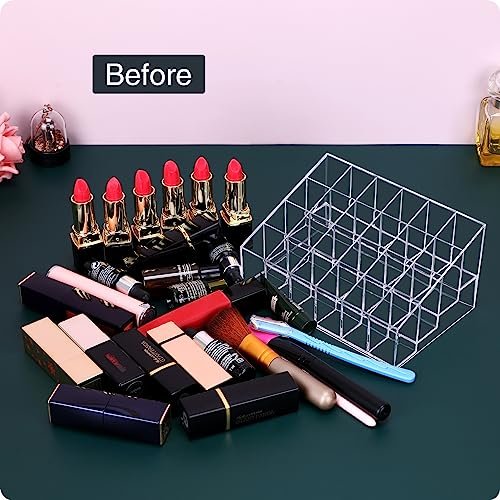 MOSIKER Lipstick Organizer - Small Clear Plastic 24-Slot Cosmetic Storage for Lip Gloss, Chapstick, Perfume Samples, and Mascara - görsel 6