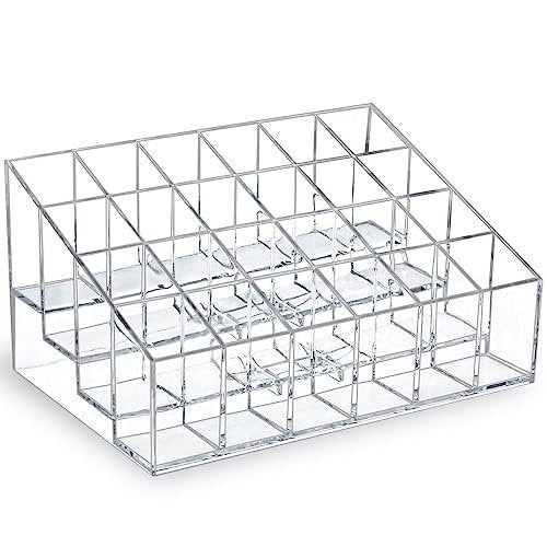 MOSIKER Lipstick Organizer - Small Clear Plastic 24-Slot Cosmetic Storage for Lip Gloss, Chapstick, Perfume Samples, and Mascara - görsel 2