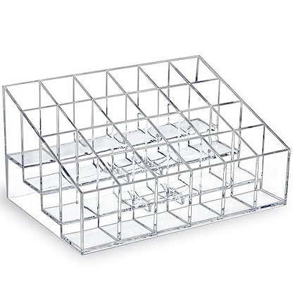MOSIKER Lipstick Organizer - Small Clear Plastic 24-Slot Cosmetic Storage for Lip Gloss, Chapstick, Perfume Samples, and Mascara
