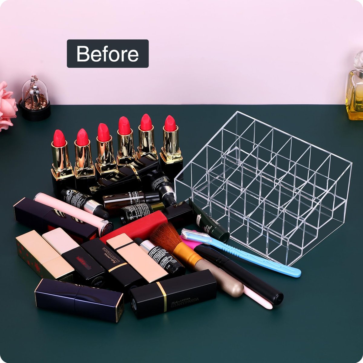 MOSIKER Lipstick Organizer - Small Clear Plastic 24-Slot Cosmetic Storage for Lip Gloss, Chapstick, Perfume Samples, and Mascara - görsel 5