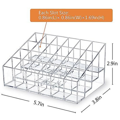 MOSIKER Lipstick Organizer - Small Clear Plastic 24-Slot Cosmetic Storage for Lip Gloss, Chapstick, Perfume Samples, and Mascara