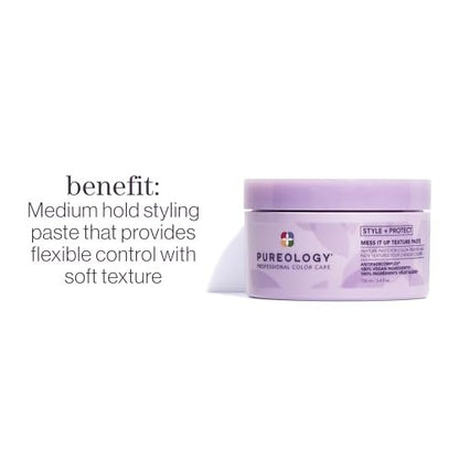 Pureology Style + Protect Mess It Up Texture Paste for Color-Treated Hair – Medium Hold, Shine, Sulfate-Free & Vegan, 3.4 oz Avelisse