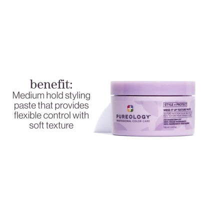 Pureology Style + Protect Mess It Up Texture Paste for Color-Treated Hair – Medium Hold, Shine, Sulfate-Free & Vegan, 3.4 oz Avelisse