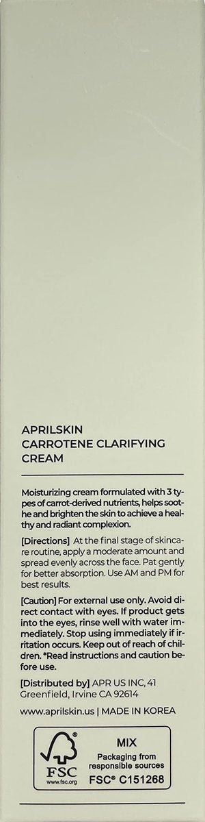 APRILSKIN Carrotene Clarifying Cream – 2.02 oz | Balancing Moisturizer for Oily, Sensitive & Blemish-Prone Skin | M-Peptide & Carrot Complex Avelisse