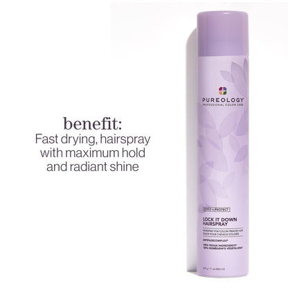 Pureology Style + Protect Lock It Down Hairspray for Color-Treated Hair, Maximum Hold, 11 oz Avelisse