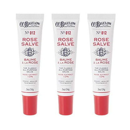 C.O. Bigelow Rose Salve Tubes, Pack of 3 - All Purpose Lip Balm & Skin Moisturizer, 0.5 oz Each Avelisse