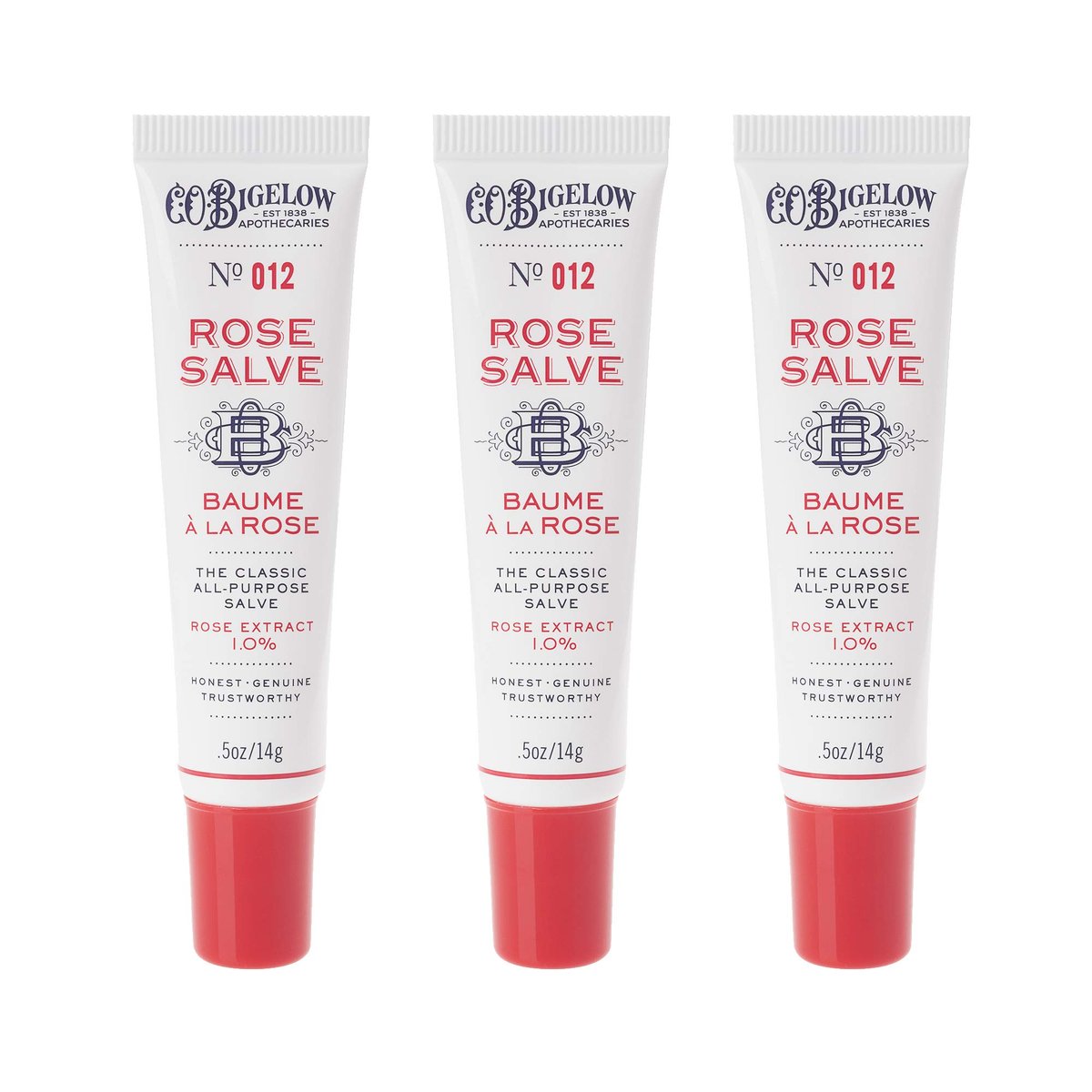 C.O. Bigelow Rose Salve Tubes, Pack of 3 - All Purpose Lip Balm & Skin Moisturizer, 0.5 oz Each Avelisse