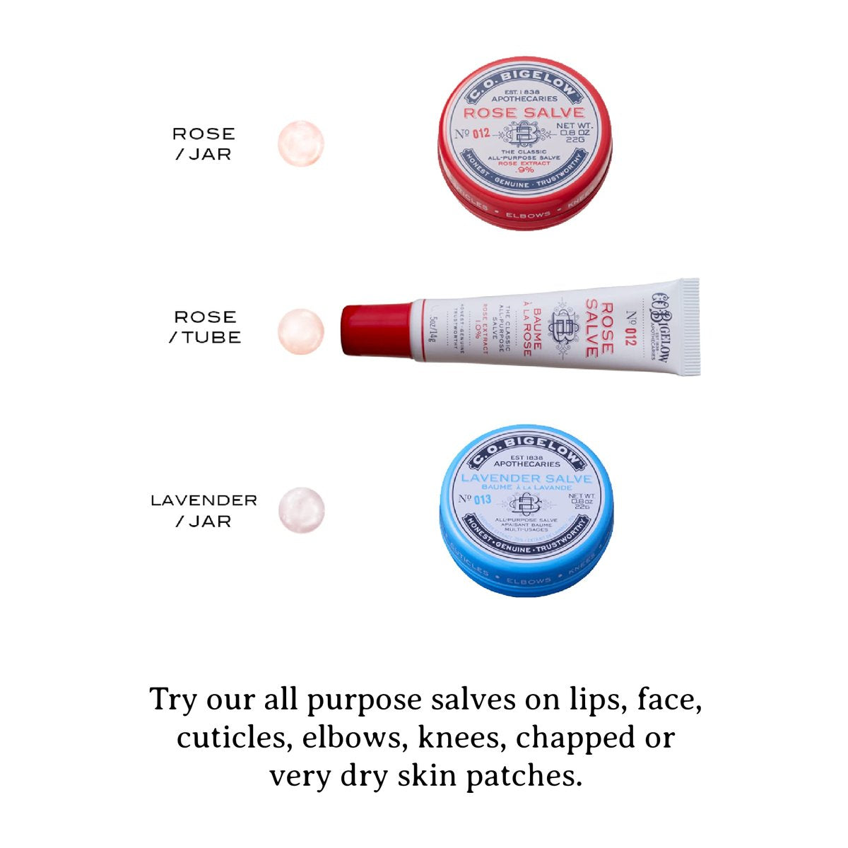 C.O. Bigelow Rose Salve Tubes, Pack of 3 - All Purpose Lip Balm & Skin Moisturizer, 0.5 oz Each Avelisse